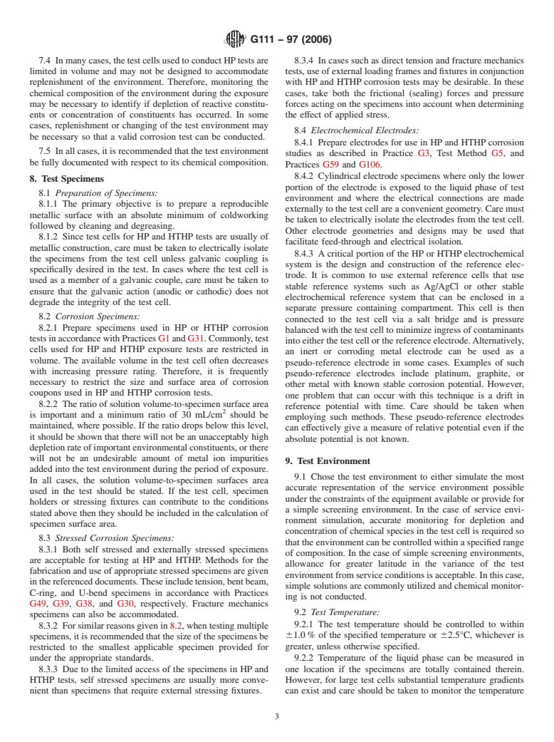 ASTM G111-97(2006) - Standard Guide for Corrosion Tests in High Temperature or High Pressure Environment, or Both