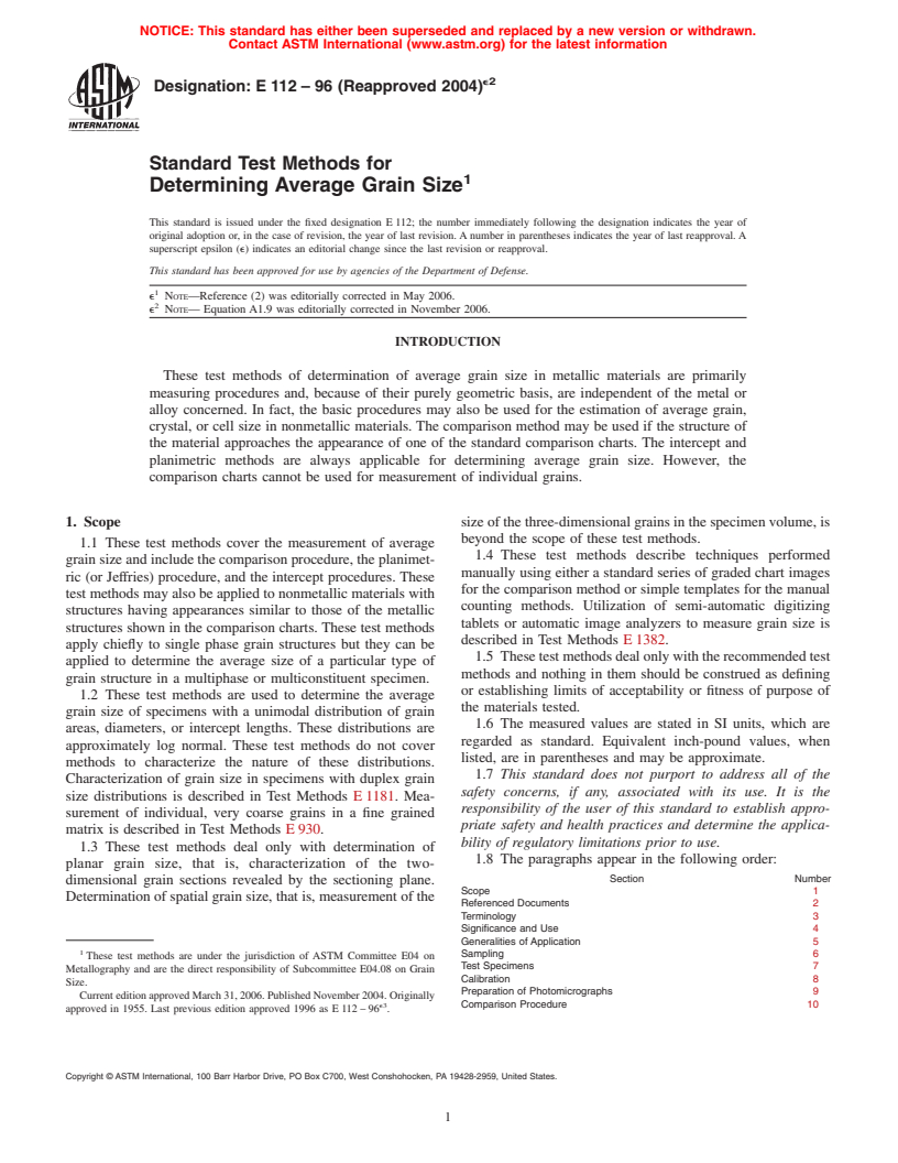 ASTM E112-96(2004)e1 - Standard Test Methods for Determining Average Grain Size