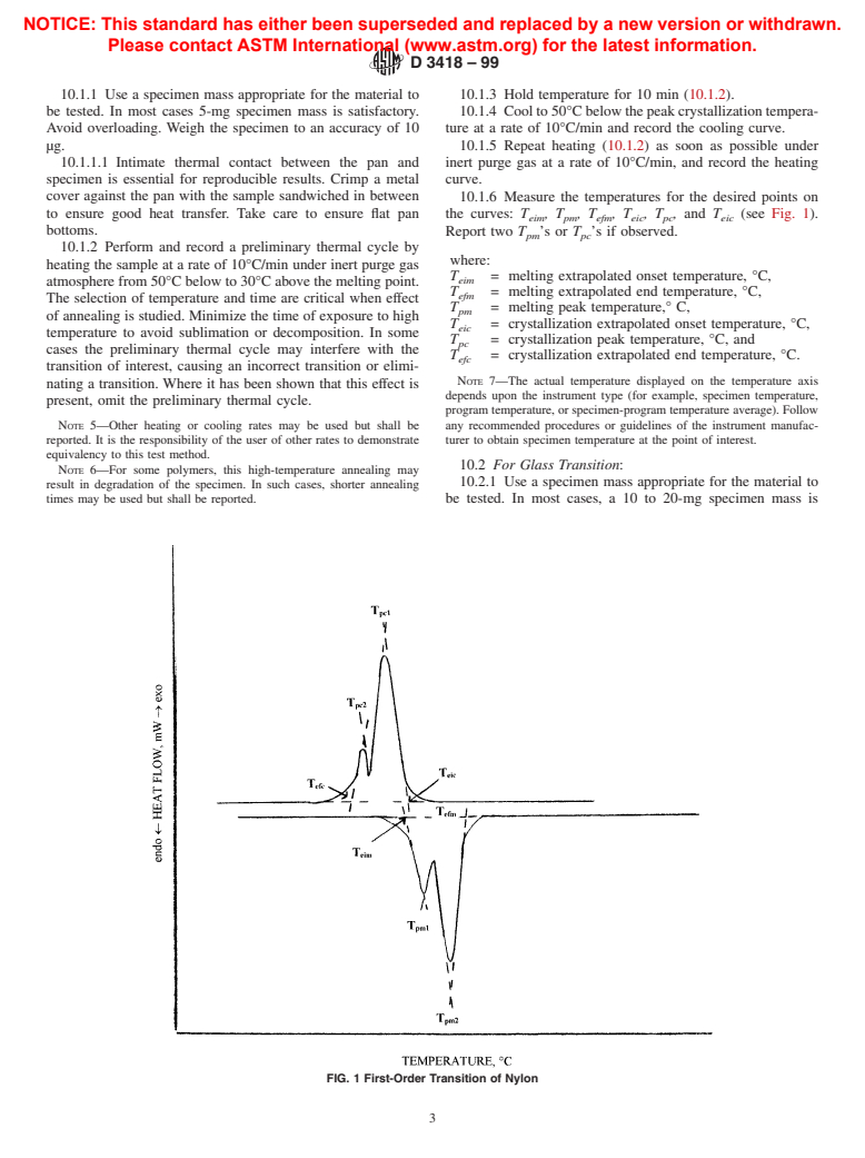 ASTM D3418-99 - Standard Test Method for Transition Temperatures of Polymers By Differential Scanning Calorimetry