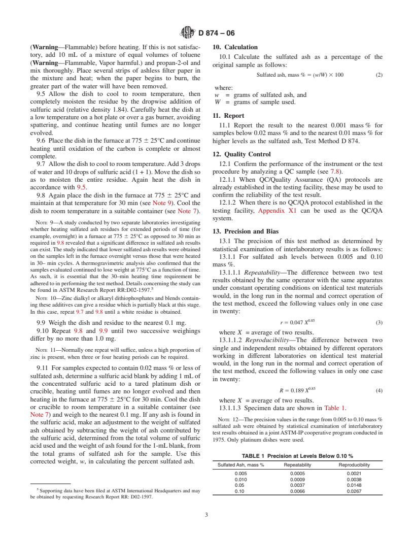 ASTM D874-06 - Standard Test Method for Sulfated Ash from Lubricating Oils and Additives