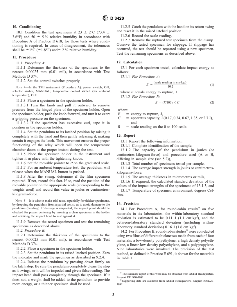 ASTM D3420-95 - Standard Test Method for Pendulum Impact Resistance of Plastic Film