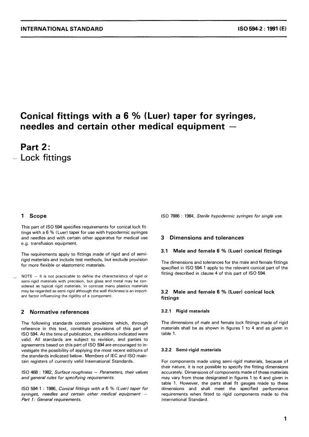 ISO 594-2:1991 - Conical fittings with a 6 % (Luer) taper for syringes, needles and certain other medical equipment