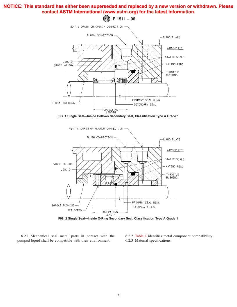 ASTM F1511-06 - Standard Specification for Mechanical Seals for Shipboard Pump Applications