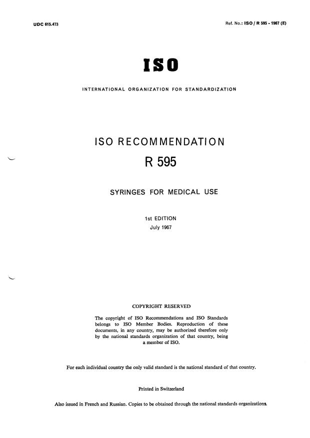 ISO/R 595:1967 - Syringes for medical use