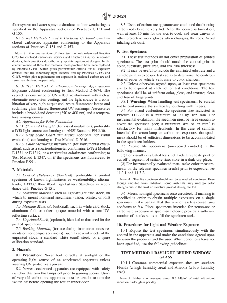 ASTM D3424-01 - Standard Test Methods for Evaluating the Relative Lightfastness and Weatherability of Printed Matter