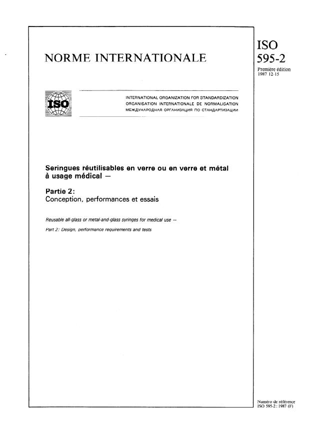 ISO 595-2:1987 - Seringues réutilisables en verre ou en verre et métal a usage médical
