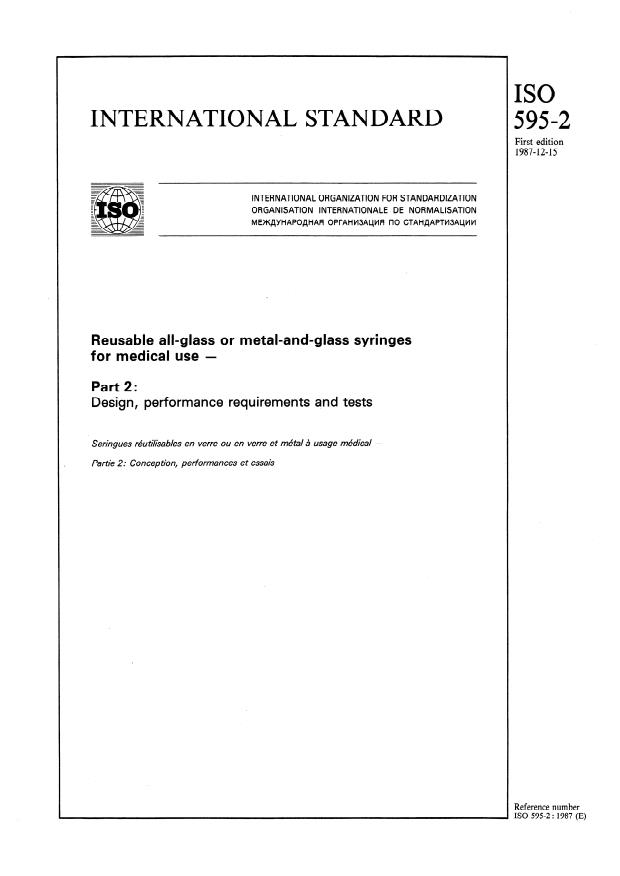 ISO 595-2:1987 - Reusable all-glass or metal-and-glass syringes for medical use