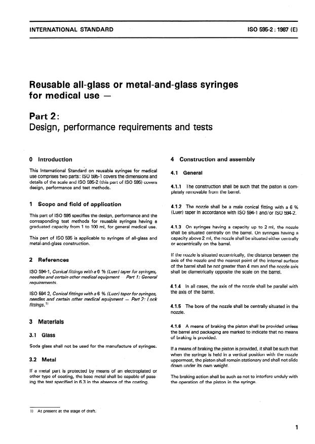 ISO 595-2:1987 - Reusable all-glass or metal-and-glass syringes for medical use