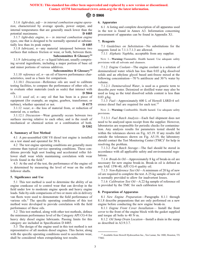 ASTM D5966-99 - Standard Test Method for Evaluation of Engine Oils for Roller Follower Wear in Light-Duty Diesel Engine