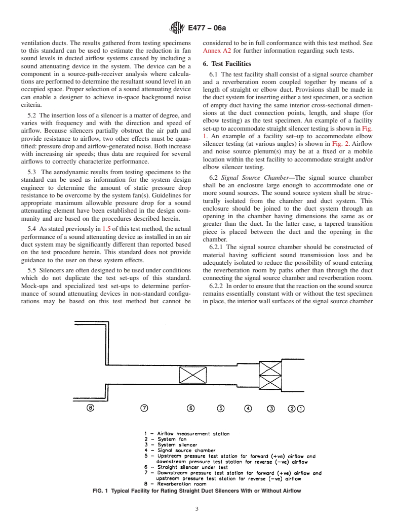 ASTM E477-06a - Standard Test Method for Measuring Acoustical and Airflow Performance of Duct Liner Materials and Prefabricated Silencers