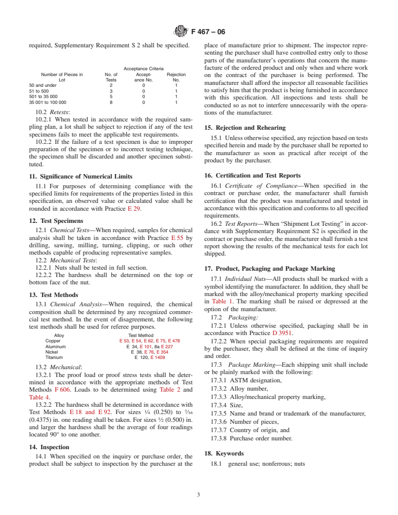 ASTM F467-06 - Standard Specification for Nonferrous Nuts for General Use