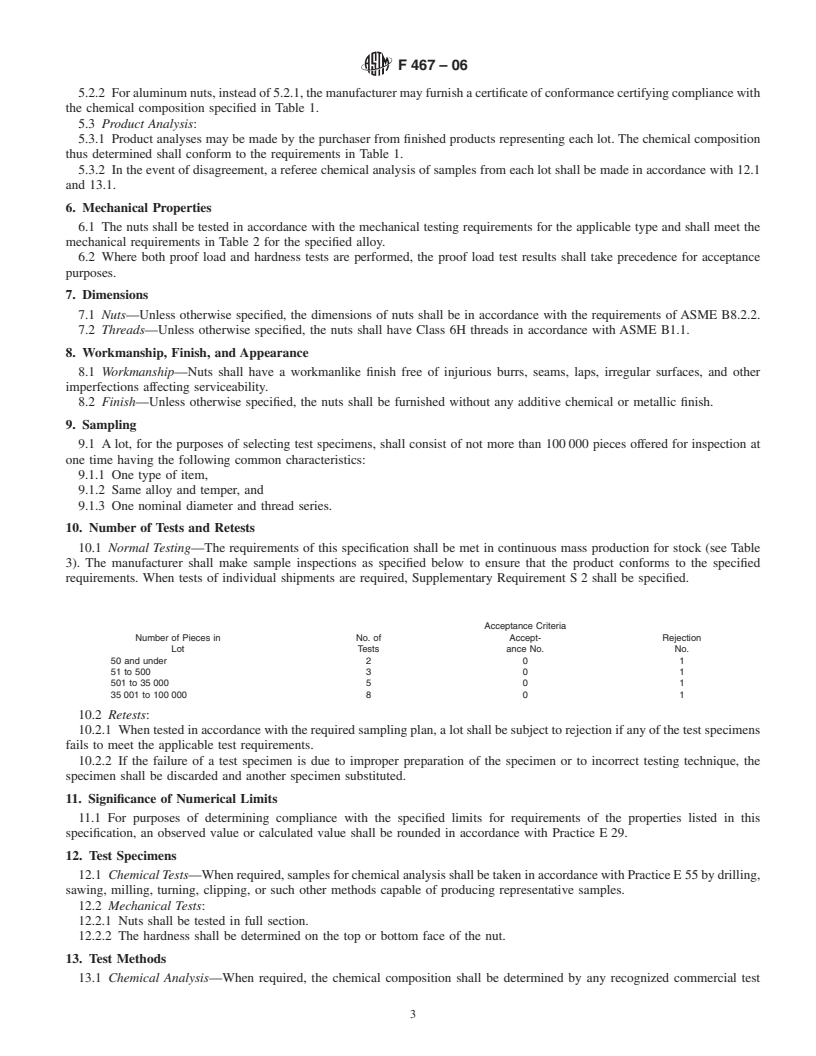 REDLINE ASTM F467-06 - Standard Specification for Nonferrous Nuts for General Use