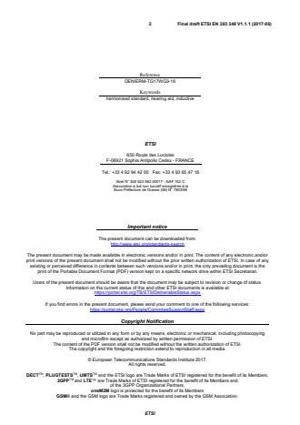 SIST EN 303 348 V1.1.2:2017 ETSI EN 303 348 V1.1.1 (2017-05) - Induction loop systems intended to assist the hearing impaired in the frequency range 10 Hz to 9 kHz; Harmonised Standard covering the essential requirements of article 3.2 of Directive 2014/53/EU - Page 2 preview