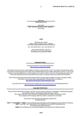SIST EN 301 489-27 V2.1.1:2017 ETSI EN 301 489-27 V2.1.1 (2016-12) - ElectroMagnetic Compatibility (EMC) standard for radio equipment and services; Part 27: Specific conditions for Ultra Low Power Active Medical Implants (ULP-AMI) and related peripheral devices (ULP-AMI-P); Harmonised Standard covering the essential requirements of article 3.1(b) of Directive 2014/53/EU - Page 2 preview