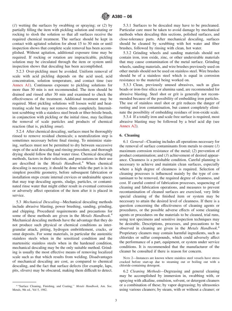 ASTM A380-06 - Standard Practice for Cleaning, Descaling, and Passivation of Stainless Steel Parts, Equipment, and Systems