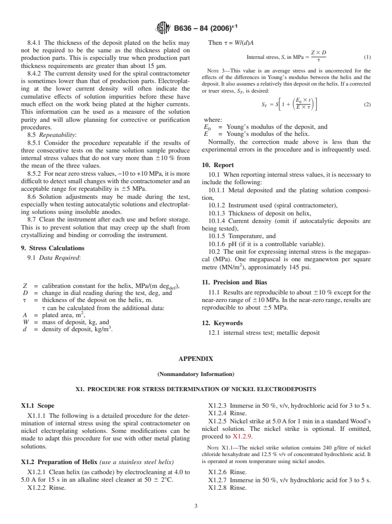 ASTM B636-84(2006)e1 - Standard Test Method for Measurement of Internal Stress of Plated Metallic Coatings with the Spiral Contractometer