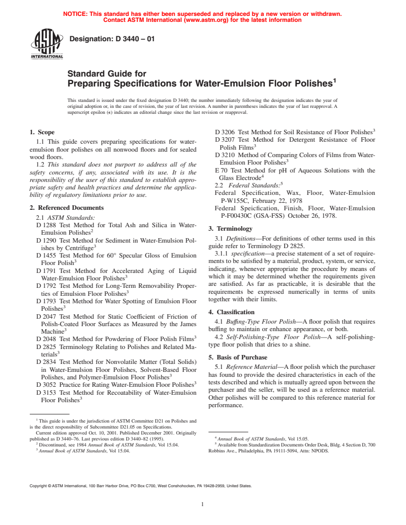 ASTM D3440-01 - Standard Guide for Preparing Specifications for Water-Emulsion Floor Polishes