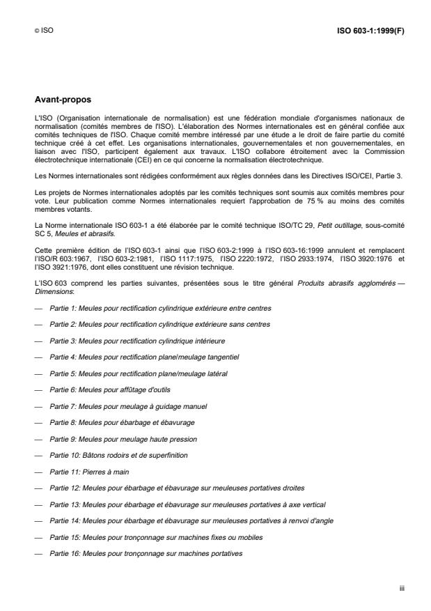 ISO 603-1:1999 - Produits abrasifs agglomérés -- Dimensions