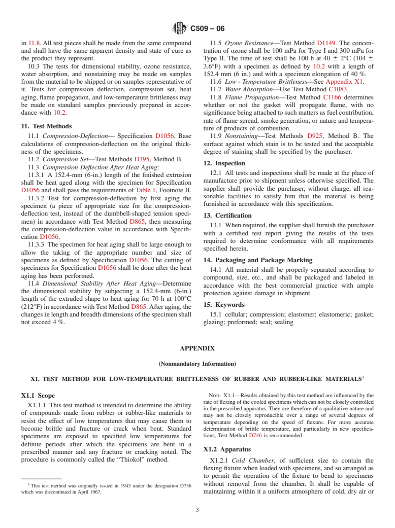 ASTM C509-06 - Standard Specification for Elastomeric Cellular Preformed Gasket and Sealing Material