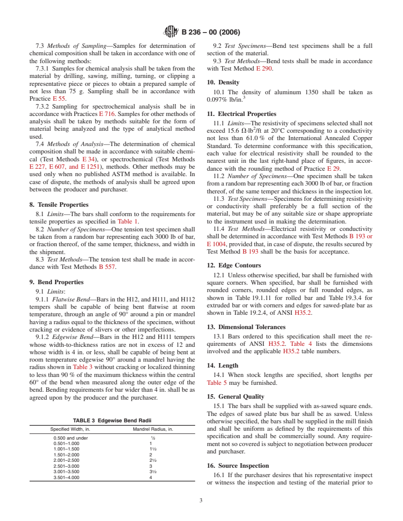 ASTM B236-00(2006) - Standard Specification for Aluminum Bars for Electrical Purposes (Bus Bars)