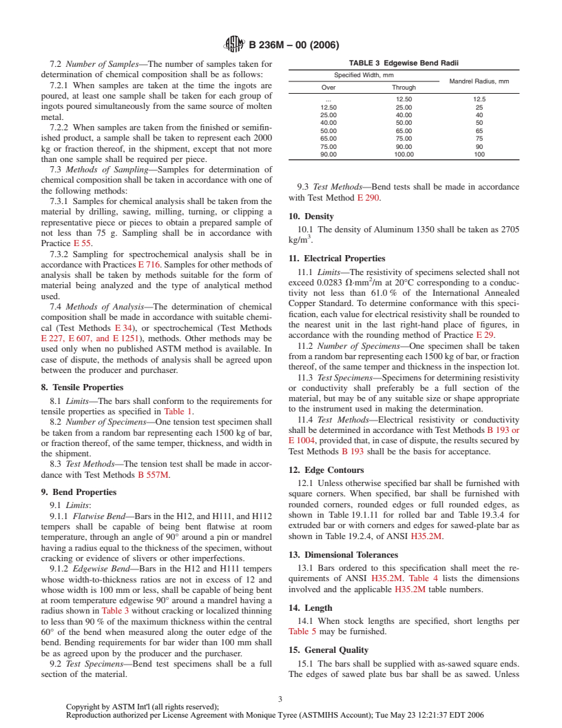 ASTM B236M-00(2006) - Standard Specification for Aluminum Bars for Electrical Purposes (Bus Bars) [Metric]