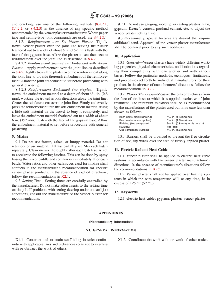 ASTM C843-99(2006) - Standard Specification for Application of Gypsum Veneer Plaster