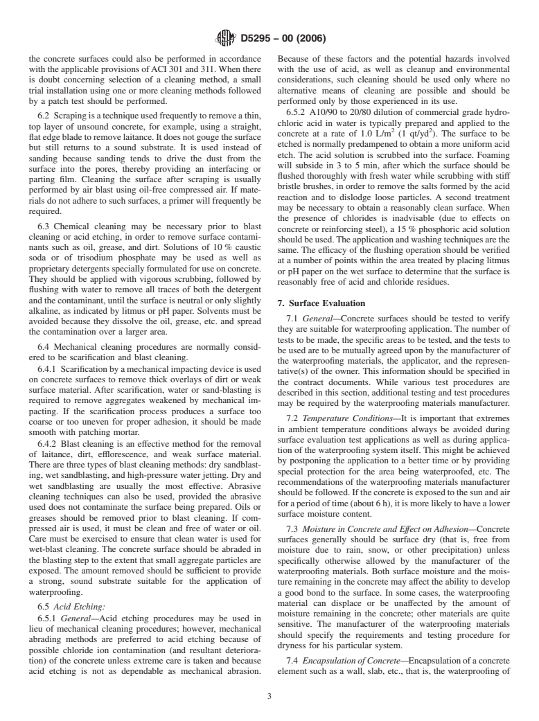 ASTM D5295-00(2006) - Standard Guide for Preparation of Concrete Surfaces for Adhered (Bonded) Membrane Waterproofing Systems