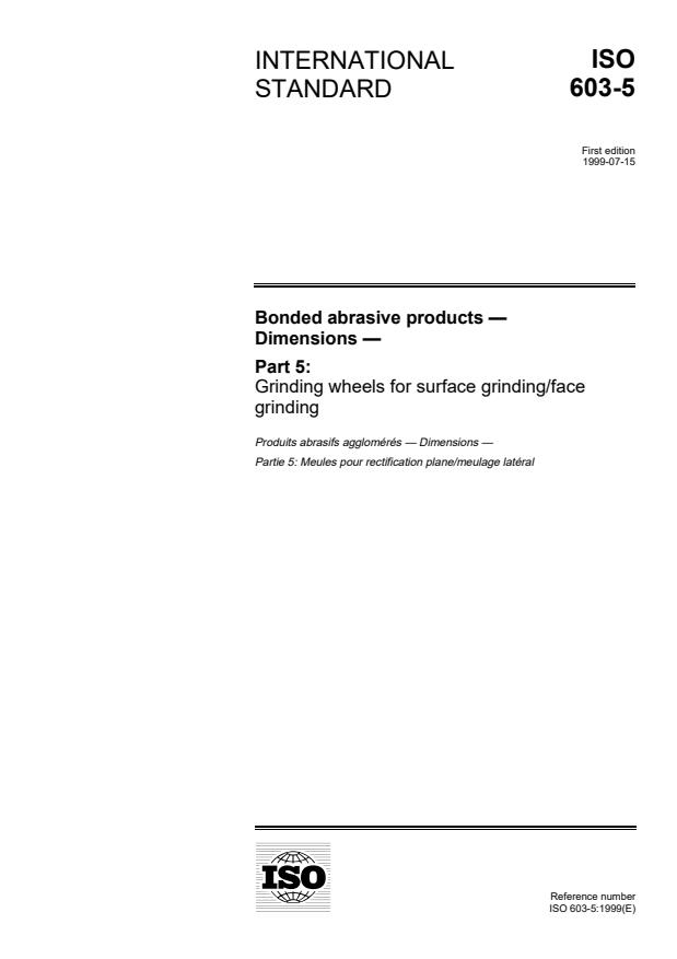 ISO 603-5:1999 - Bonded abrasive products -- Dimensions