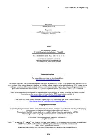 SIST EN 303 354 V1.1.1:2017 ETSI EN 303 354 V1.1.1 (2017-03) - Amplifiers and active antennas for TV broadcast reception in domestic premises; Harmonised Standard covering the essential requirements of article 3.2 of Directive 2014/53/EU - Page 2 preview