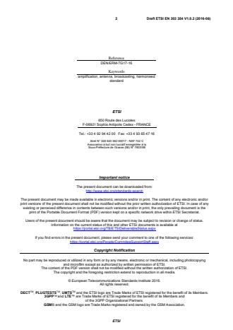 SIST EN 303 354 V1.1.1:2017 ETSI EN 303 354 V1.0.2 (2016-06) - Amplifiers and active antennas for TV broadcast reception in domestic premises; Harmonised Standard covering the essential requirements of article 3.2 of Directive 2014/53/EU - Page 2 preview