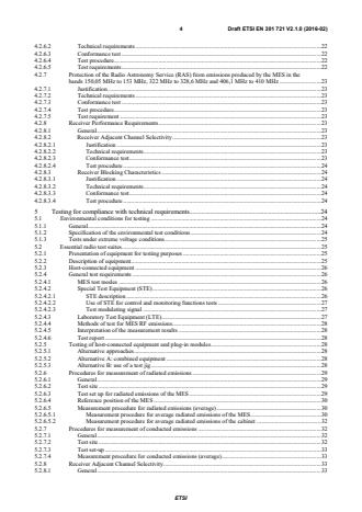 SIST EN 301 721 V2.1.1:2016 ETSI EN 301 721 V2.1.0 (2016-02) - Satellite Earth Stations and Systems (SES); Harmonised Standard for Mobile Earth Stations (MES) providing Low Bit Rate Data Communications (LBRDC) using Low Earth Orbiting (LEO) satellites operating below 1 GHz frequency band covering the essential requirements of article 3.2 of the Directive 2014/53/EU - Page 4 preview