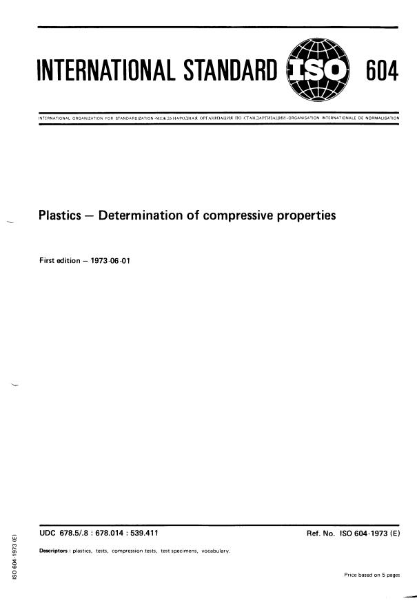 ISO 604:1973 - Plastics -- Determination of compressive properties