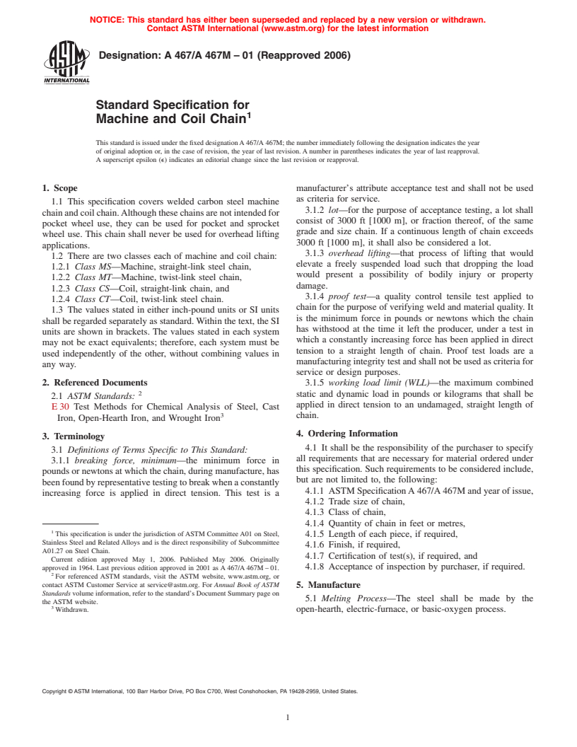 ASTM A467/A467M-01(2006) - Standard Specification for Machine and Coil Chain