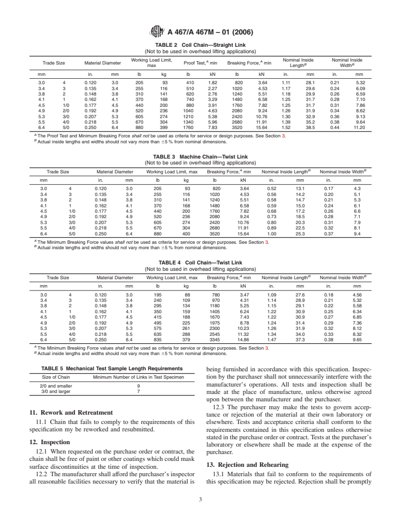 ASTM A467/A467M-01(2006) - Standard Specification for Machine and Coil Chain