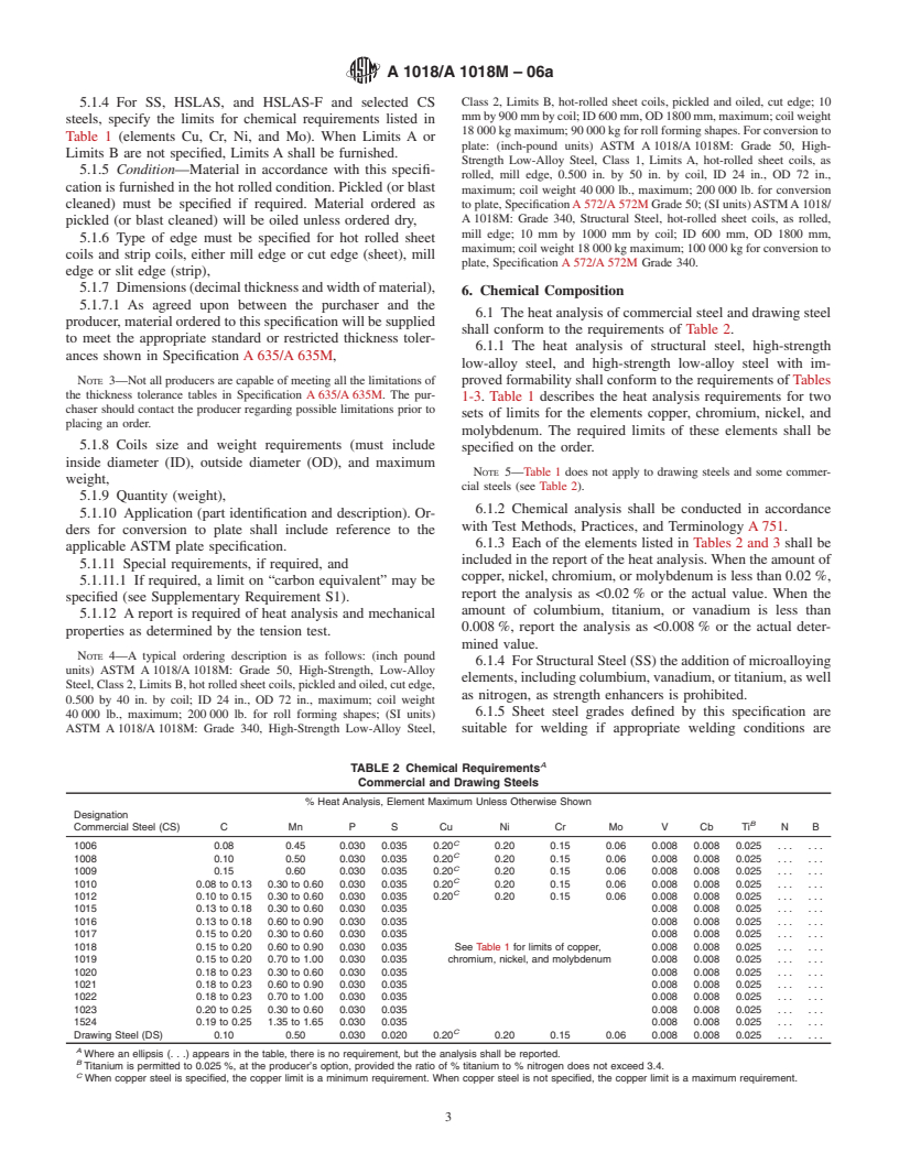 ASTM A1018/A1018M-06a - Standard Specification for Steel, Sheet and Strip, Heavy-Thickness Coils, Hot-Rolled, Carbon, Commercial, Drawing, Structural, High-Strength Low-Alloy, and High-Strength Low-Alloy with Improved Formability