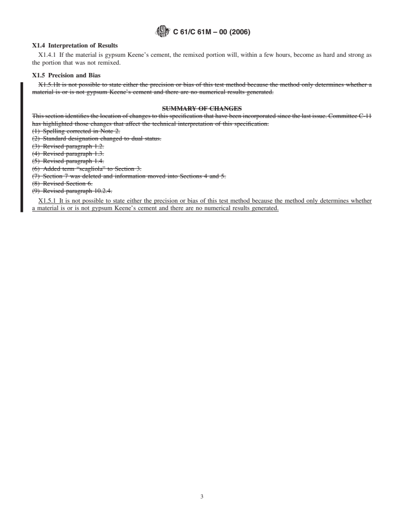 REDLINE ASTM C61/C61M-00(2006) - Standard Specification for Gypsum Keene's Cement