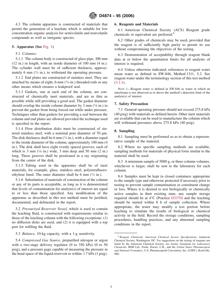 ASTM D4874-95(2006) - Standard Test Method for Leaching Solid Material in a Column Apparatus