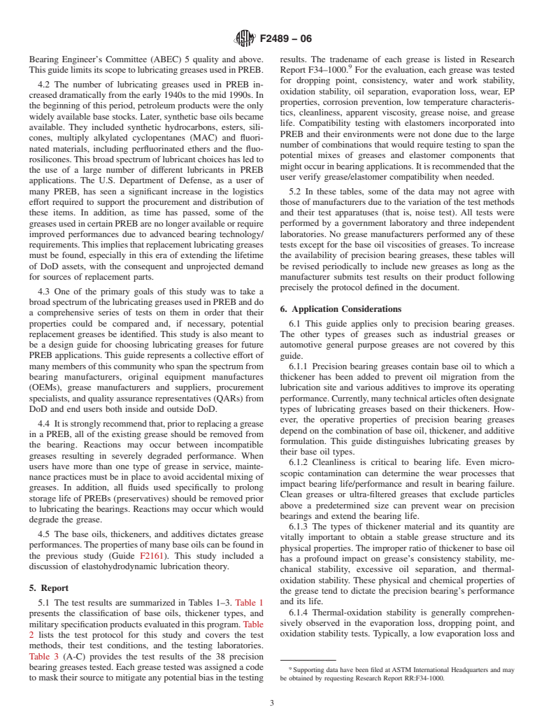 ASTM F2489-06 - Standard Guide for Instrument and Precision Bearing Lubricants-Part 2 Greases