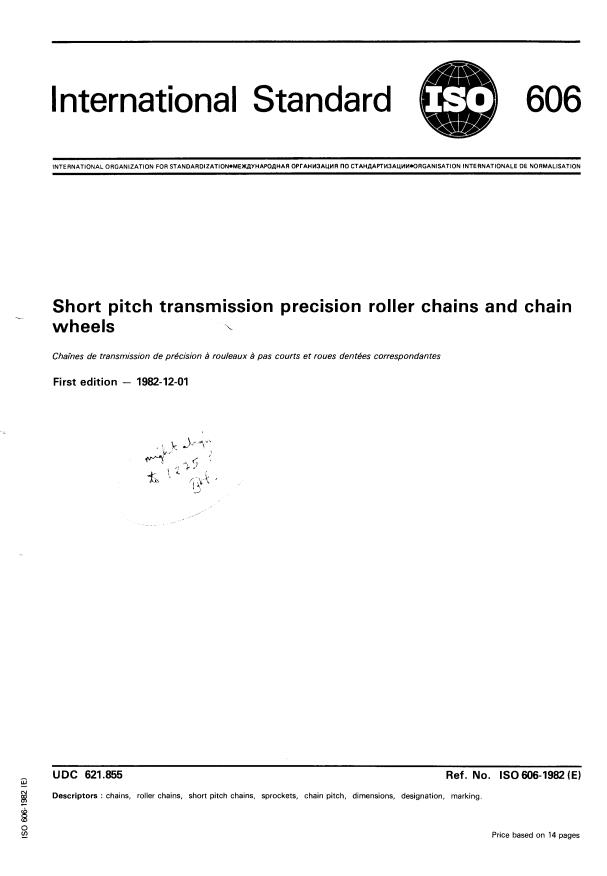 ISO 606:1982 - Short-pitch transmission precision roller chains and chain wheels