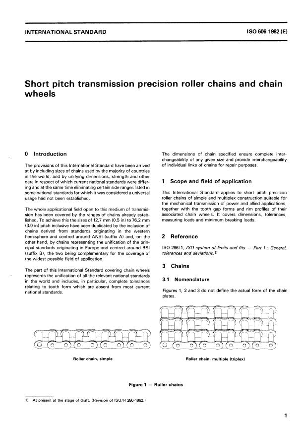 ISO 606:1982 - Short-pitch transmission precision roller chains and chain wheels