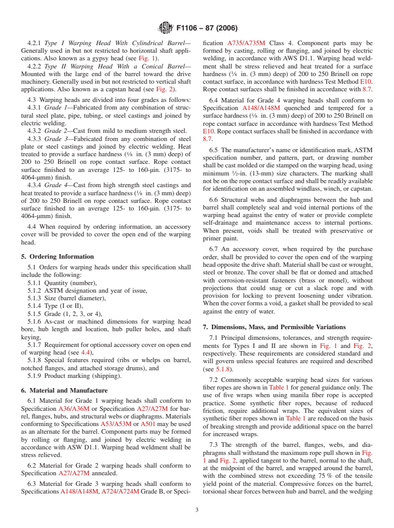 ASTM F1106-87(2006) - Standard Specification for Warping Heads, Rope Handling (Gypsy Head, Capstan Head)