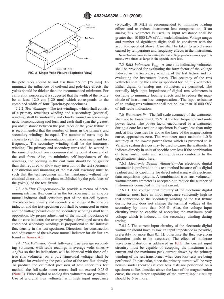 ASTM A932/A932M-01(2006) - Standard Test Method for Alternating-Current Magnetic Properties of Amorphous Materials at Power Frequencies Using Wattmeter-Ammeter-Voltmeter Method with Sheet Specimens