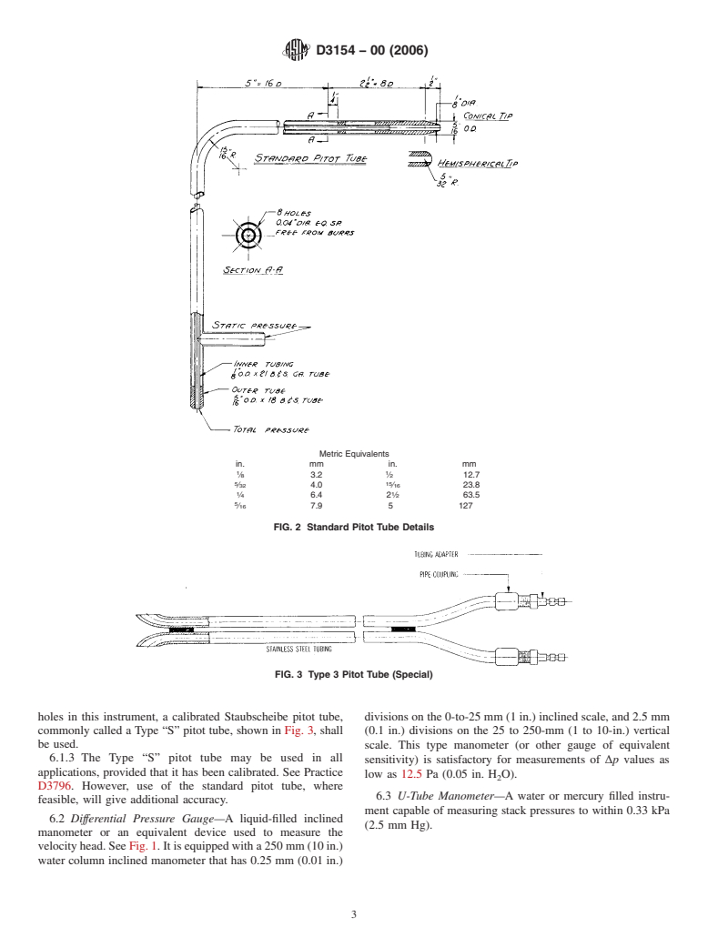 ASTM D3154-00(2006) - Standard Test Method for Average Velocity in a Duct (Pitot Tube Method)