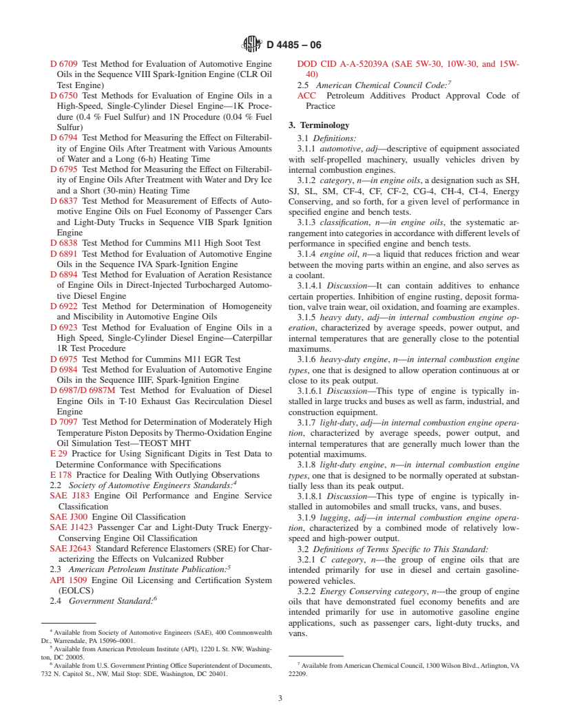 ASTM D4485-06 - Standard Specification for Performance of Engine Oils