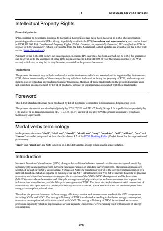 SIST ES 203 539 V1.1.1:2020 ETSI ES 203 539 V1.1.1 (2019-06) - Environmental Engineering (EE); Measurement method for energy efficiency of Network Functions Virtualisation (NFV) in laboratory environment - Page 4 preview