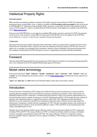 SIST ES 203 539 V1.1.1:2020 ETSI ES 203 539 V1.1.0 (2019-03) - Environmental Engineering (EE); Measurement method for energy efficiency of Network Functions Virtualisation (NFV) in laboratory environment - Page 4 preview