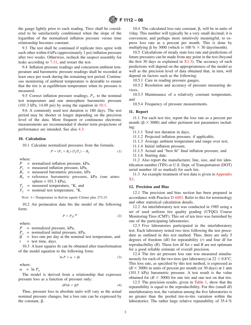 ASTM F1112-06 - Standard Test Method for Static Testing of Tubeless Pneumatic Tires for Rate of Loss of Inflation Pressure