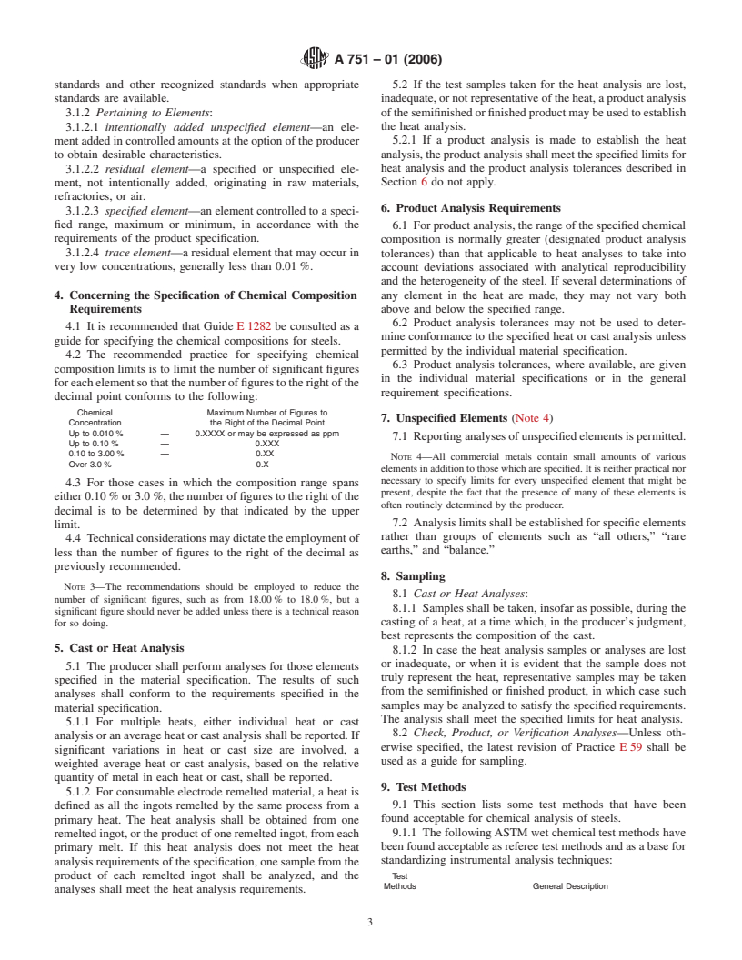 ASTM A751-01(2006) - Standard Test Methods, Practices, and Terminology for Chemical Analysis of Steel Products