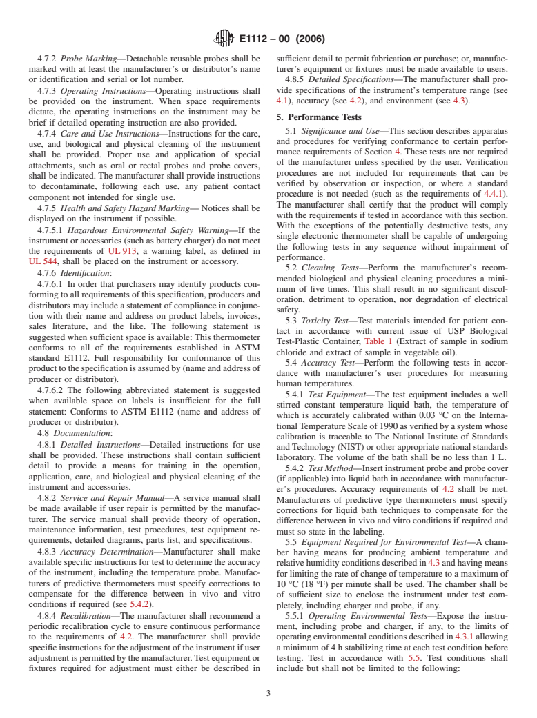 ASTM E1112-00(2006) - Standard Specification for Electronic Thermometer for Intermittent Determination of Patient Temperature