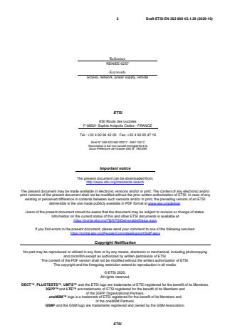 SIST EN 302 099 V2.2.1:2021 ETSI EN 302 099 V2.1.30 (2020-10) - Environmental Engineering (EE); Powering of equipment in access network - Page 2 preview